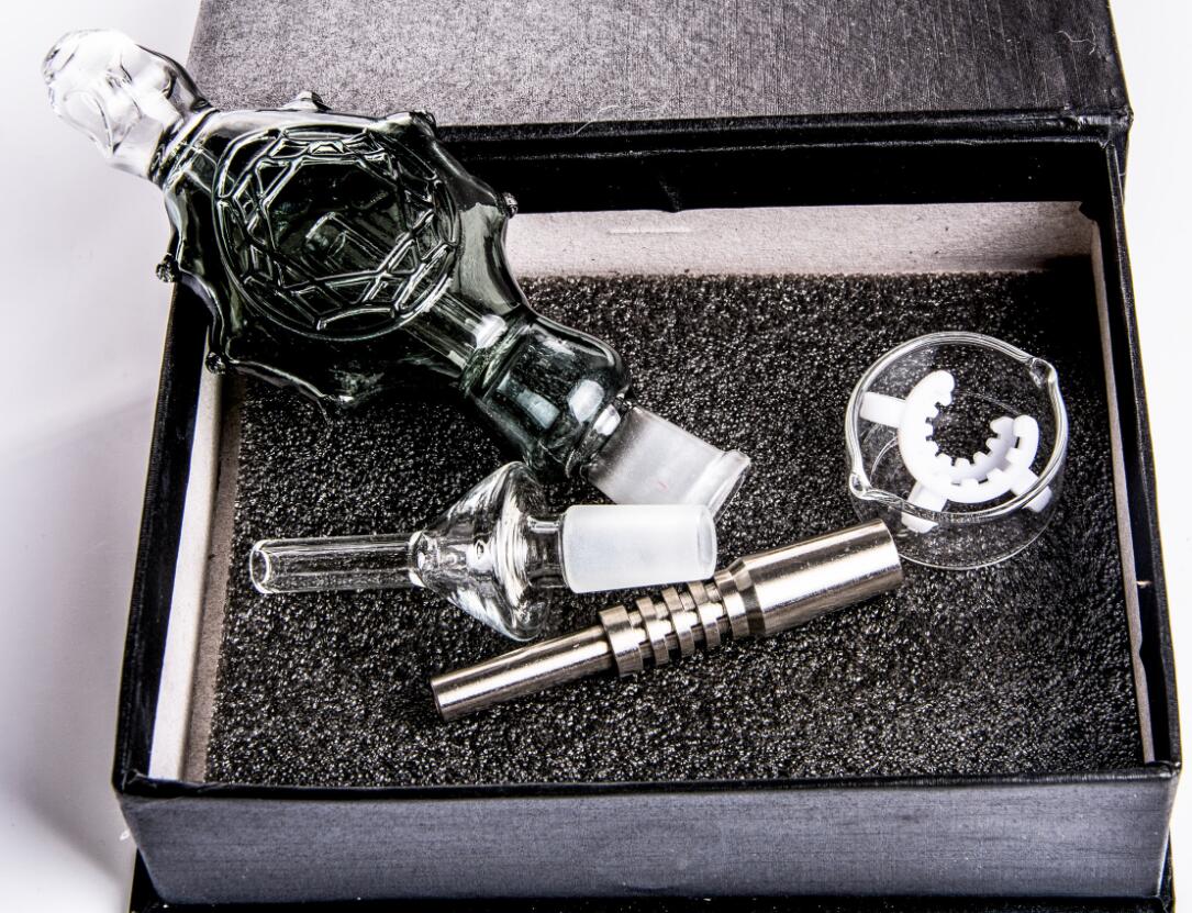 14mm schwarzes Raucherzubehör Wasserpfeifen Klares Kit Dabbing Rig Konzentrat Glaspfeife Wasserglas Bongs Geschenkbox grün