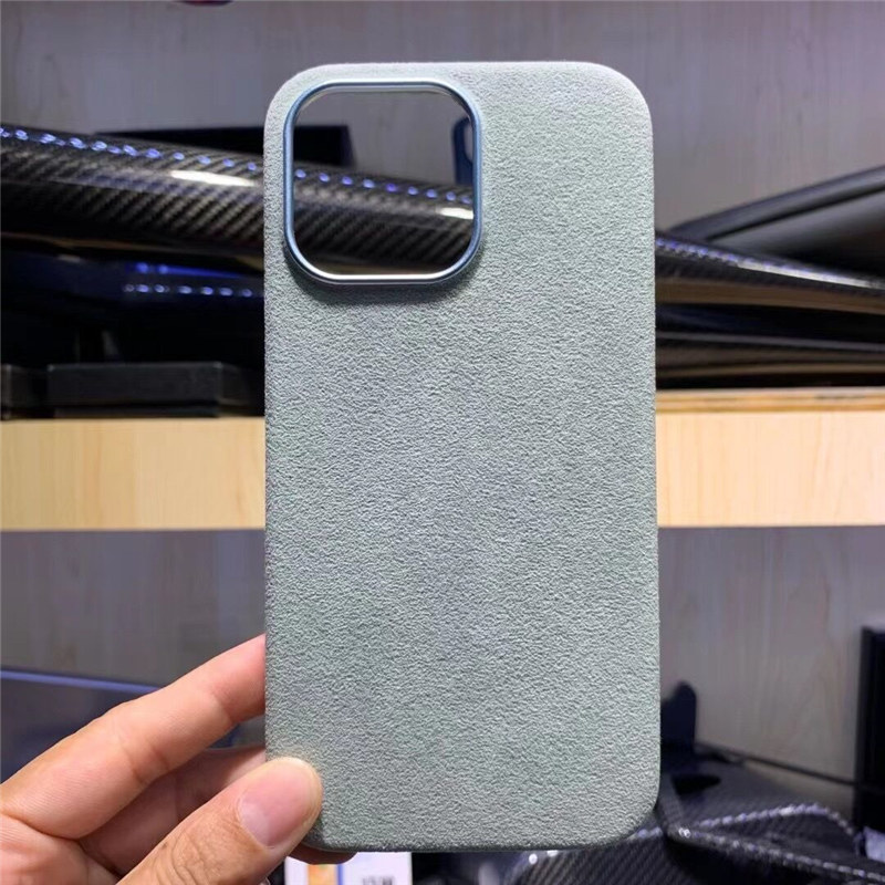 Estuches magnéticos de cuero Alcantara genuino para iPhone 14 Pro Max 14 Mag Safe Metal Ring Armor Cover