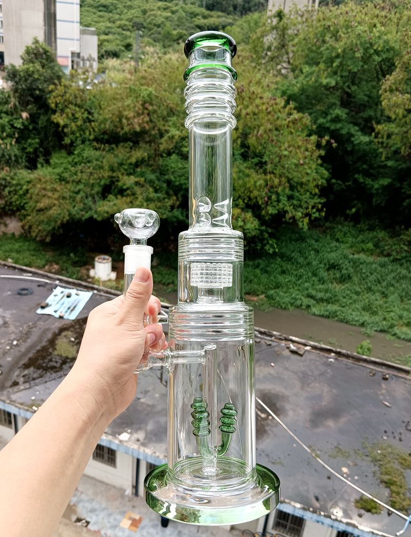 Large 18 inch Green Glass Water Bong Hookahs with Tire Perc Female 18mm Smoking Pipes