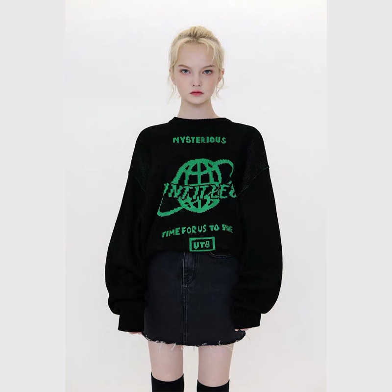 Erkek Sweaters Street Sweater Kadınlar Dünya Mektubu Harajuku Kniting Üstler Gevşek Sıcak Kazak Sonbahar Kış Japon Kız Kazak Sweater 2021 T220928