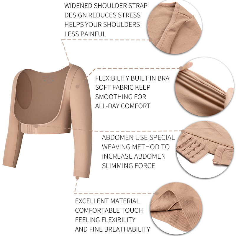 Modelador de cintura modelador de braço superior compressão mangas compridas modelador de cintura corcunda corretor de postura ombro suporte de peito push up tops 220929