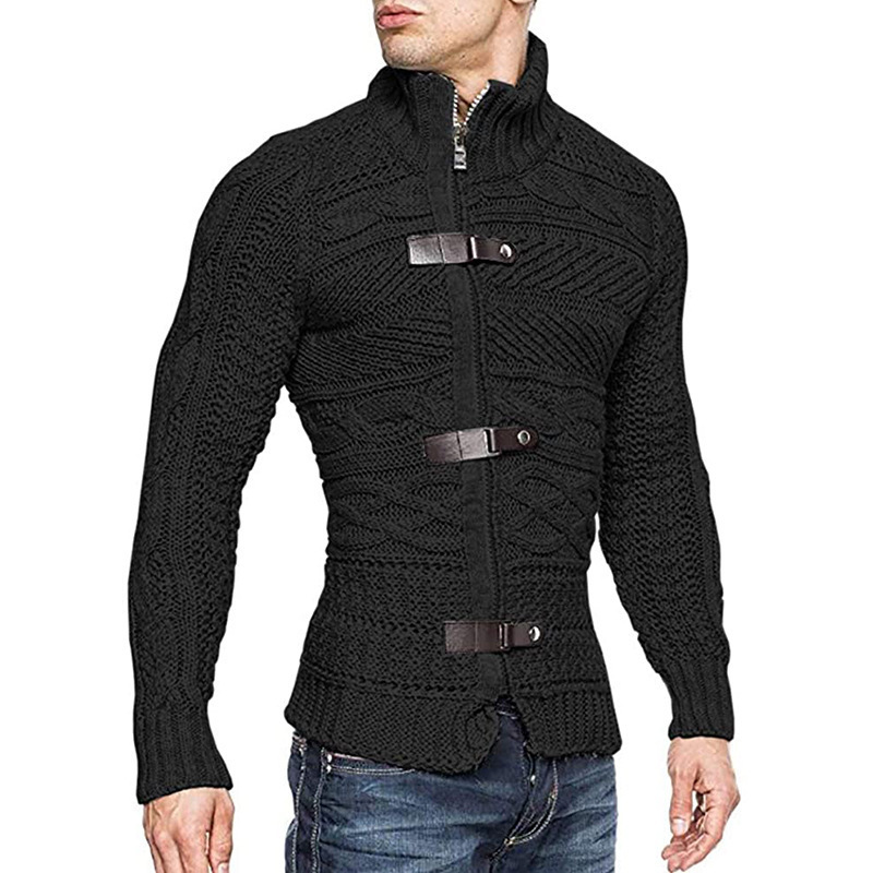 Männer Pullover Herbst Winter High Neck Pullover Leder Schnalle Langarm Strickjacke Mantel Große Größe Kleidung 220930