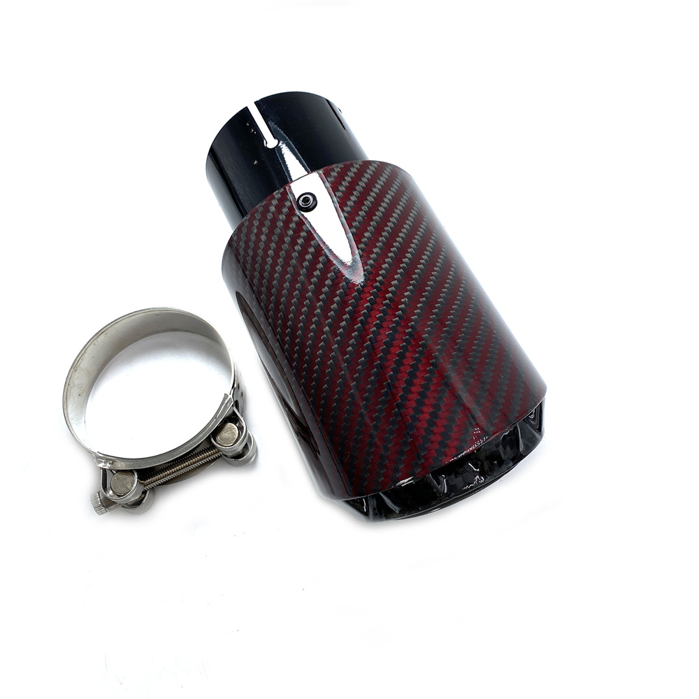 3 layer Mufflers Tip Plum Pattern Glossy Carbon Fiber Car Universal Stainless Black Exhaust Pipe Nozzle For Ak