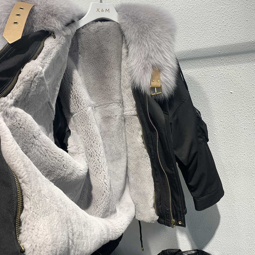 Fauxe Fur 2021 Parka Женщины настоящий пальто с воротником REX REX Lining Linting Winter теплая куртка одежда S7946 Y2209