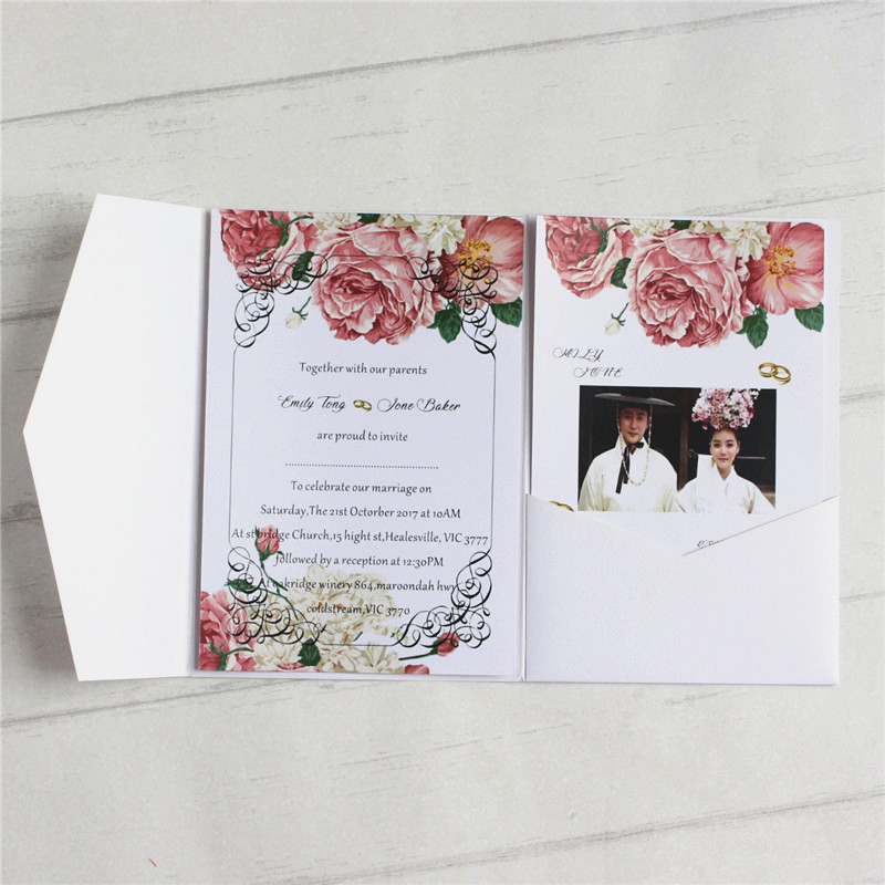 Greeting Cards Blank Wedding Invitation Envelop Pocket Tri-Folding Invite Cover Multi Colors Offer Customized Service 220930