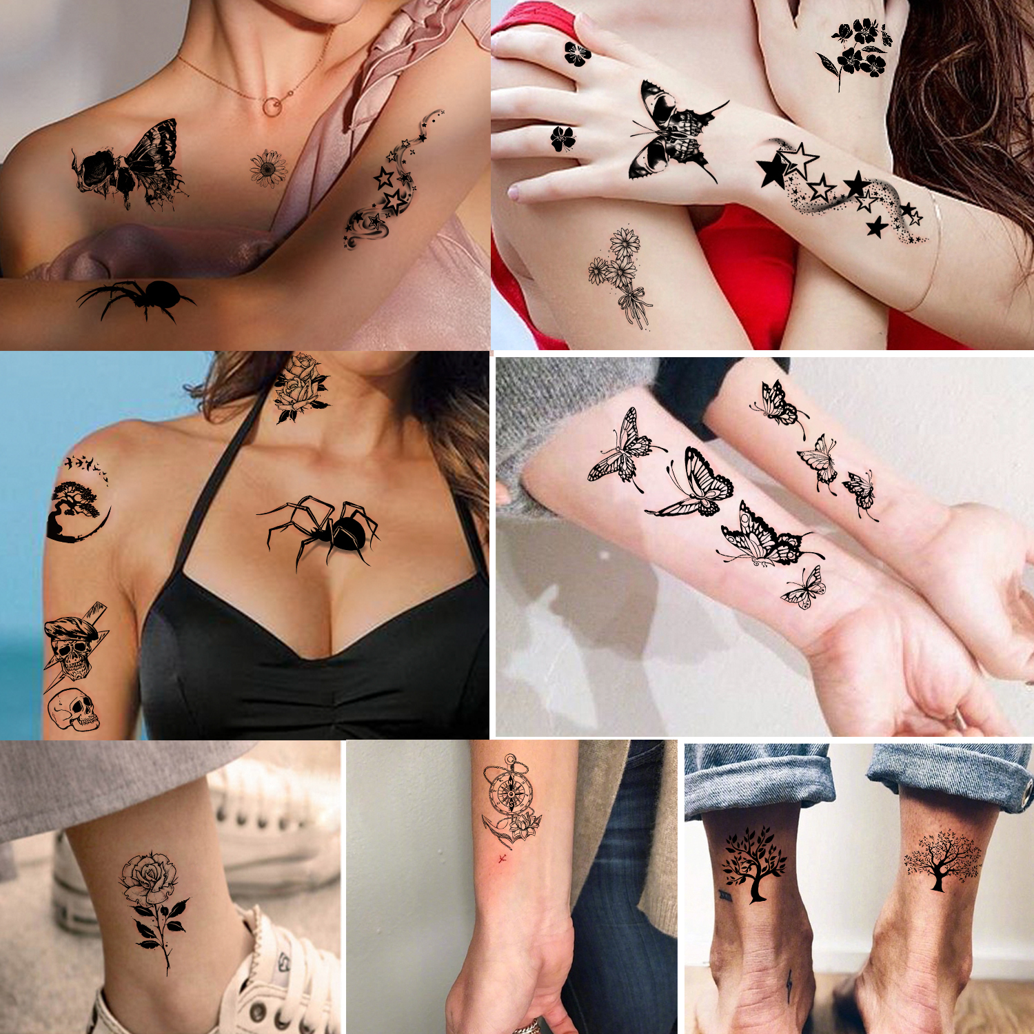 Tatuagens temporárias 60 folhas de impressão belas estrelas animal borboleta flores arte corporal braço falso moda tatuagem à prova dwaterproof água para criança homens 220930