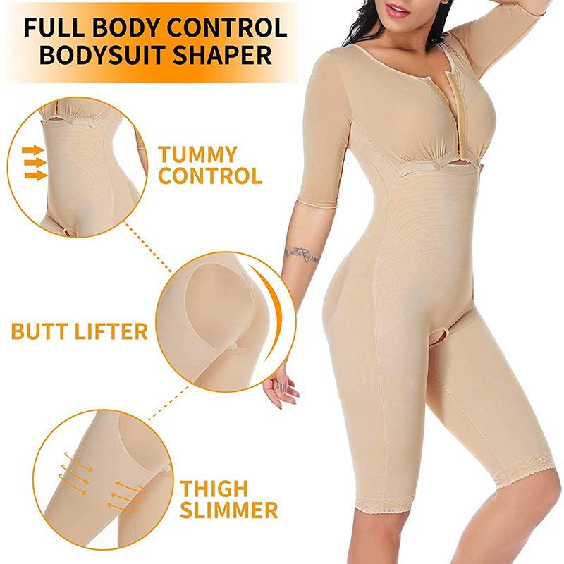 Taille buik shaper vrouwen vol bodysuit shapewear post chirurgie compressie kledingstuk controle body met mouwen faja 220929