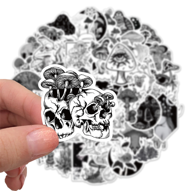 Black and White Gothic Mushroom Stickers for Skateboard Cool Waterproof Decal