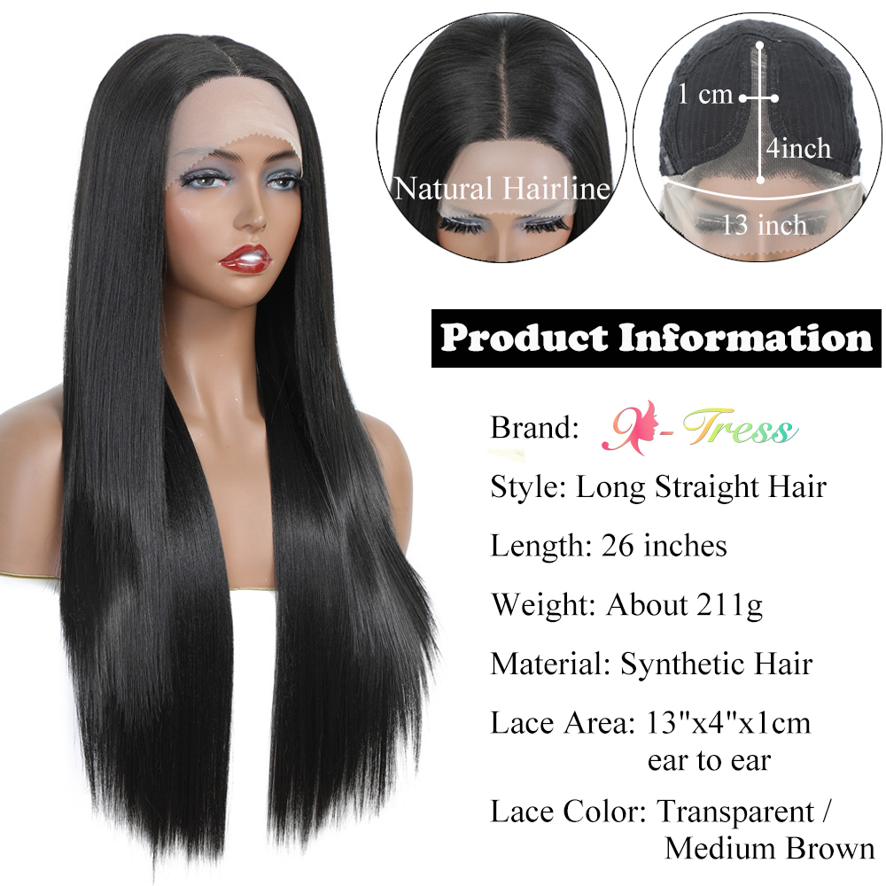Koronkowe peruki syntetyczne dla czarnych kobiet naturalny kolor długi yaki prosta środkowa część peruka odporna na ciepło światłowodowy xtress 220930