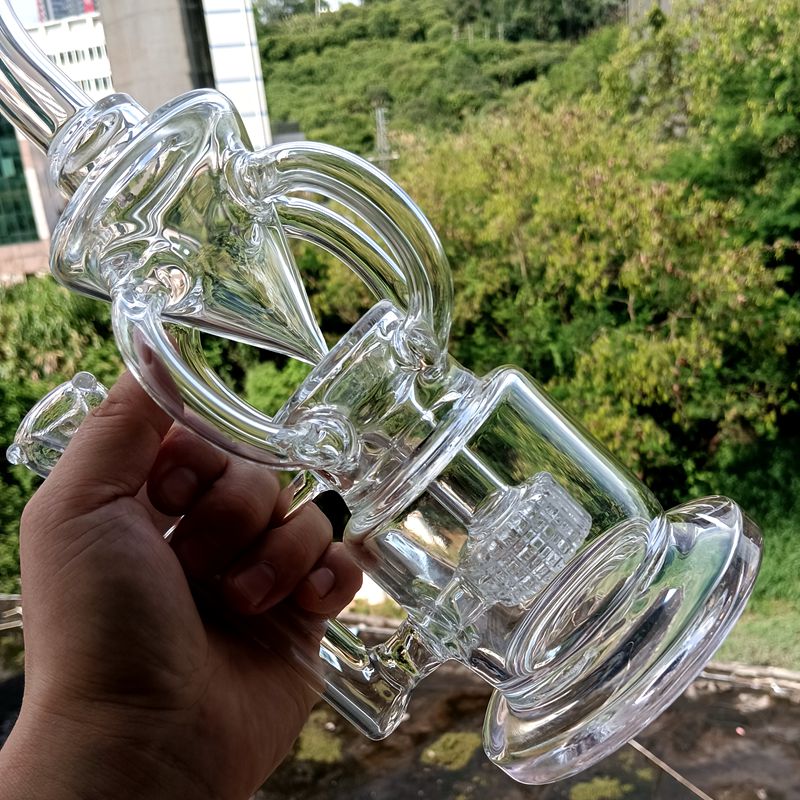 14-Zoll-Klarglas-Wasserpfeifen-Recycler-Bong-Wasserpfeifen weiblich 14-mm-Öl-Dab-Rigs mit Reifen-Perc-Schüssel-Zubehör6348976