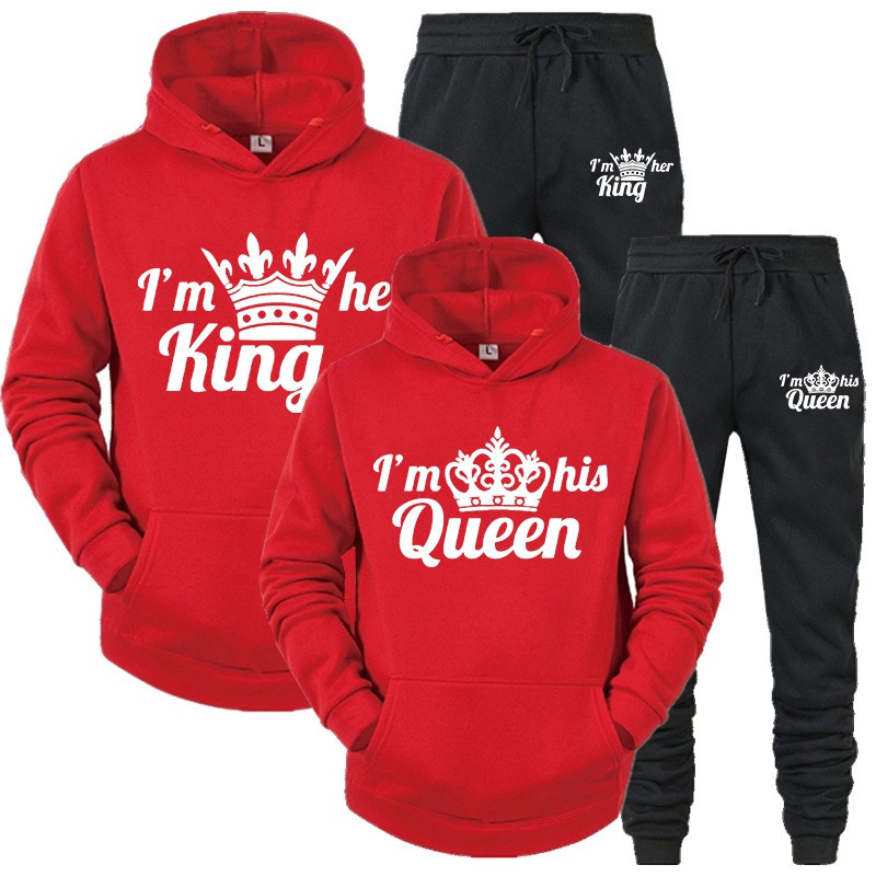 Men's Tracksuits Lover Tracksuit Hoodies Printing QUEEN KING Couple Sweatshirt Plus Size Hooded Clothes Women Two Piece Set 220930