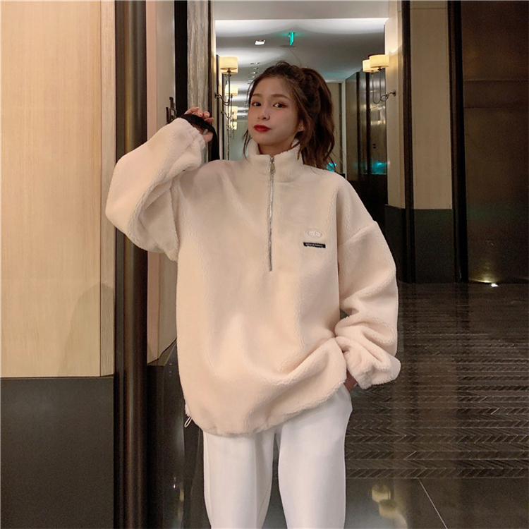 Sweats à capuche pour femmes Sweats Velours Épais Veste Automne Hiver Mode Coréenne Lâche Agneau Imitation Peluche Zipper Sweat Femmes Ulzzang Pull 220930