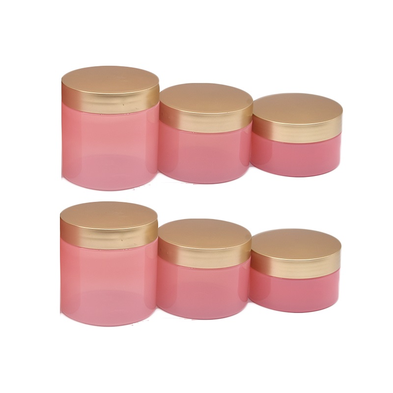 Dia.68mm PET rosa Bottiglia di cera capelli vuota Vaso crema Coperchio a vite in plastica oro argento Contenitore imballaggio cosmetico Contenitore caramelle Vasetti crema viso 100 ml 150 ml 200 ml 250 ml