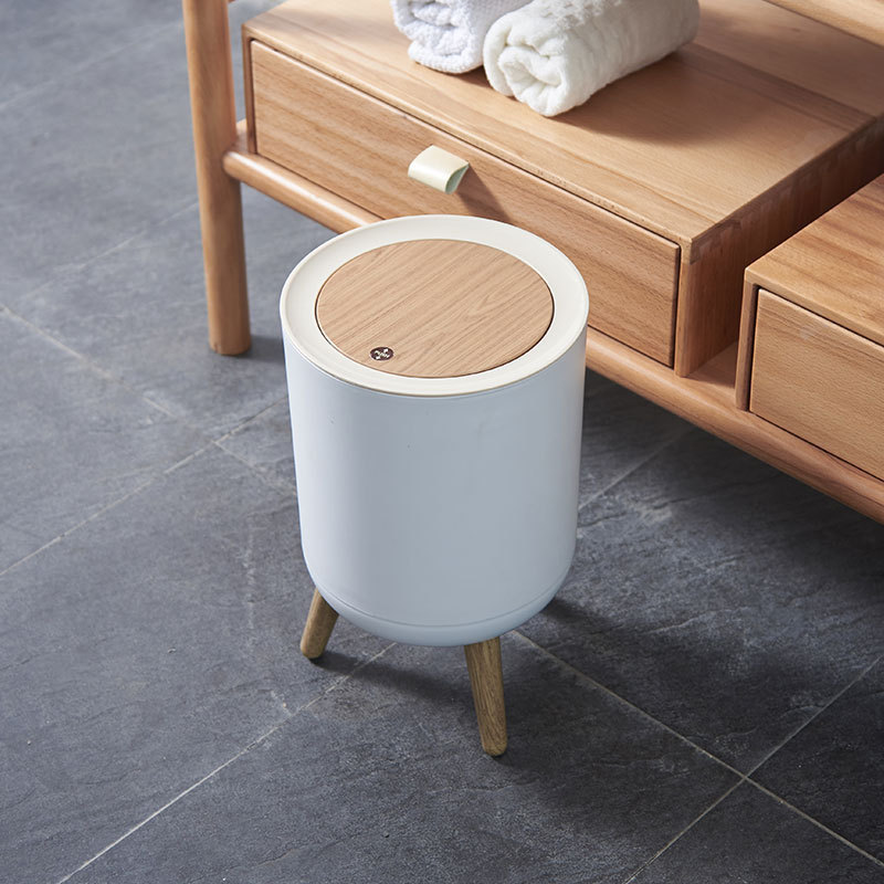 Waste Bins Trash Can with Lid Press Dustbin for Living Room Toilet Bathroom Kitchen Garbage Bucket High Foot Imitation Wood Rubbish 7L 220930