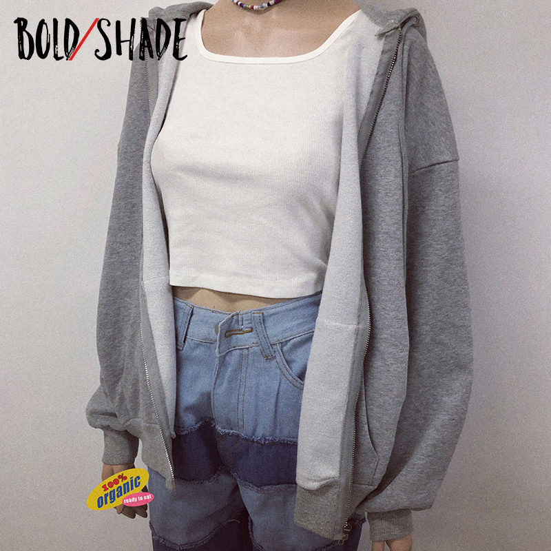 Bluzy bluzy bluzy damskie odważne odcień indie 90S STREETWEAR Fashion Kobiety Grunge Unicolor Long Rleeve Pockets Zapip Y2K Hoody Owewear 220930