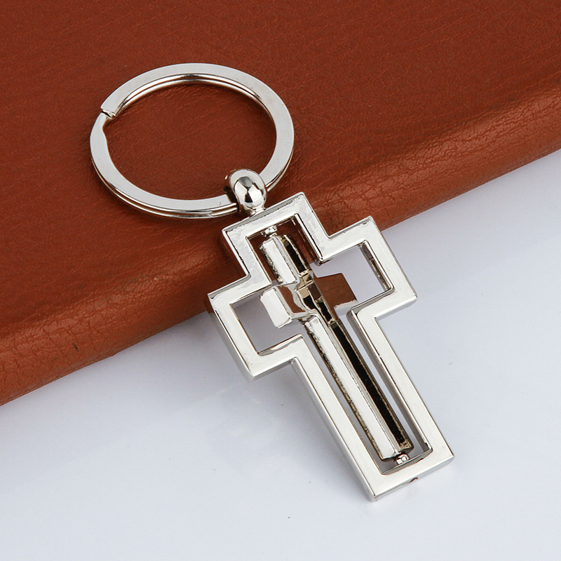 Cross Keychains Double Sided Rotating Metal Keychain Key Chain Fashion Accessories Keyring Customized Logo