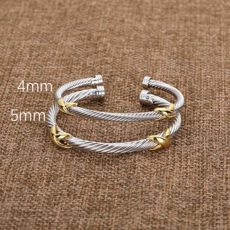 Cross Silver Designer Gold Braided Charm Fashion Bracelet Bijoux Bracelets Bangle Cuff Ed X 925 Zircon Luxury Anniversaire256Z