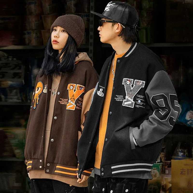 Herrenjacken Hip Hop Leder Baseball Jacke Mantel Männer Patchwork Japanische Streetwear Varsity College Mode Retro Harajuku Motorrad VJ3