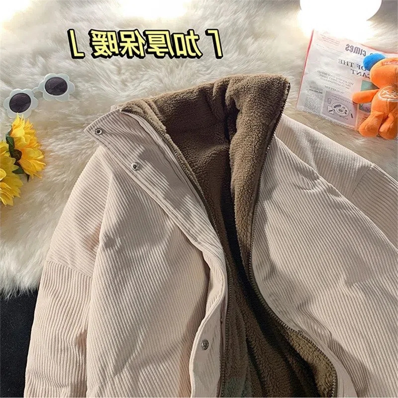 Womens Down Parkas Parkas Autumn Winter Parker Women Corduroy Corduroy Jacket Doublesididided Lamb Lold Lady Lady Lady Cloth Cotton Roupos de roupas externas 220929