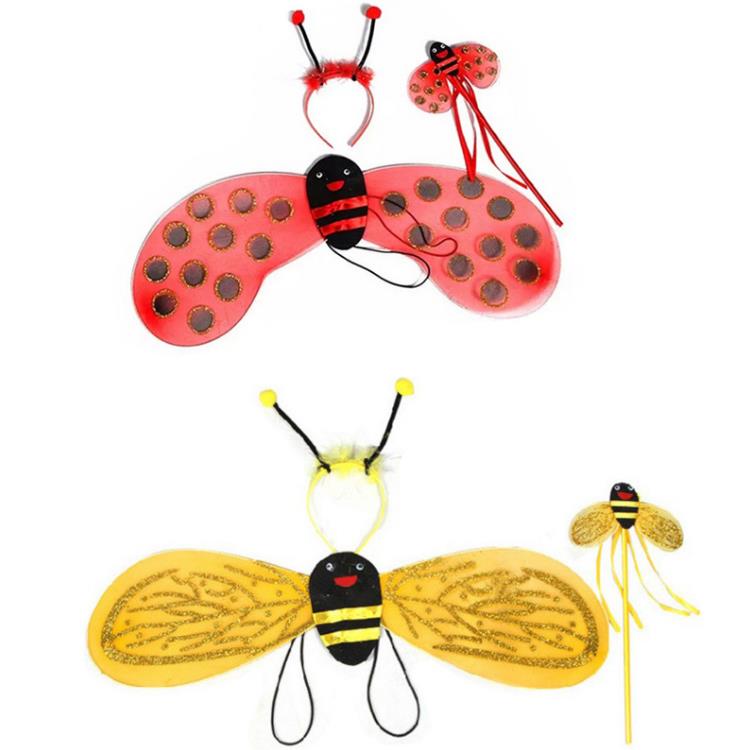 Fourniture de fête pour enfants fée Ladybug Bee Wing Costume Set Fancy Dishy Cosplay Wings tutu jupe bague bandeau fille Boy Event de Noël Performance de scène SN4921