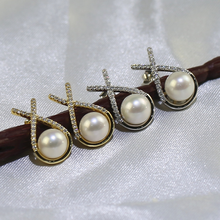 Vintage Simple Versatile Round Fresh Water Pearl Charm Earrings For Women Popular European And American Luxury 8-9mm