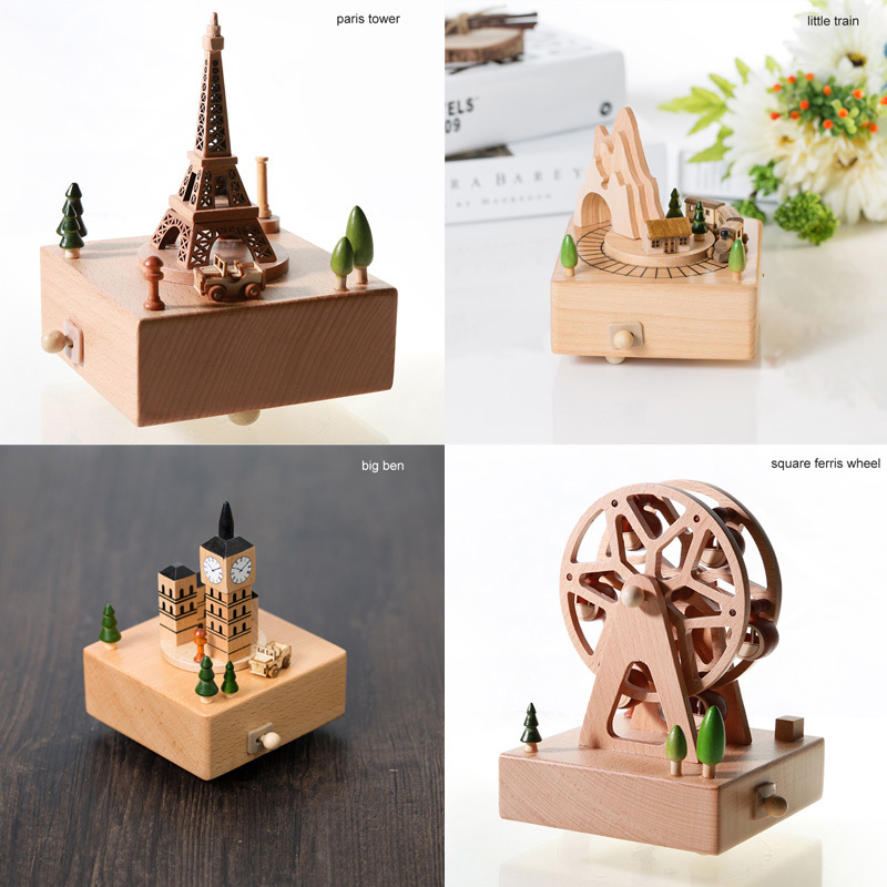 Decorative Objects Figurines Home Decor Accessories Kawaii Vintage Chirstmas Year Retro Birthday Gift Wooden Music Box Carousel Musical Boxes Hand Crank 220930