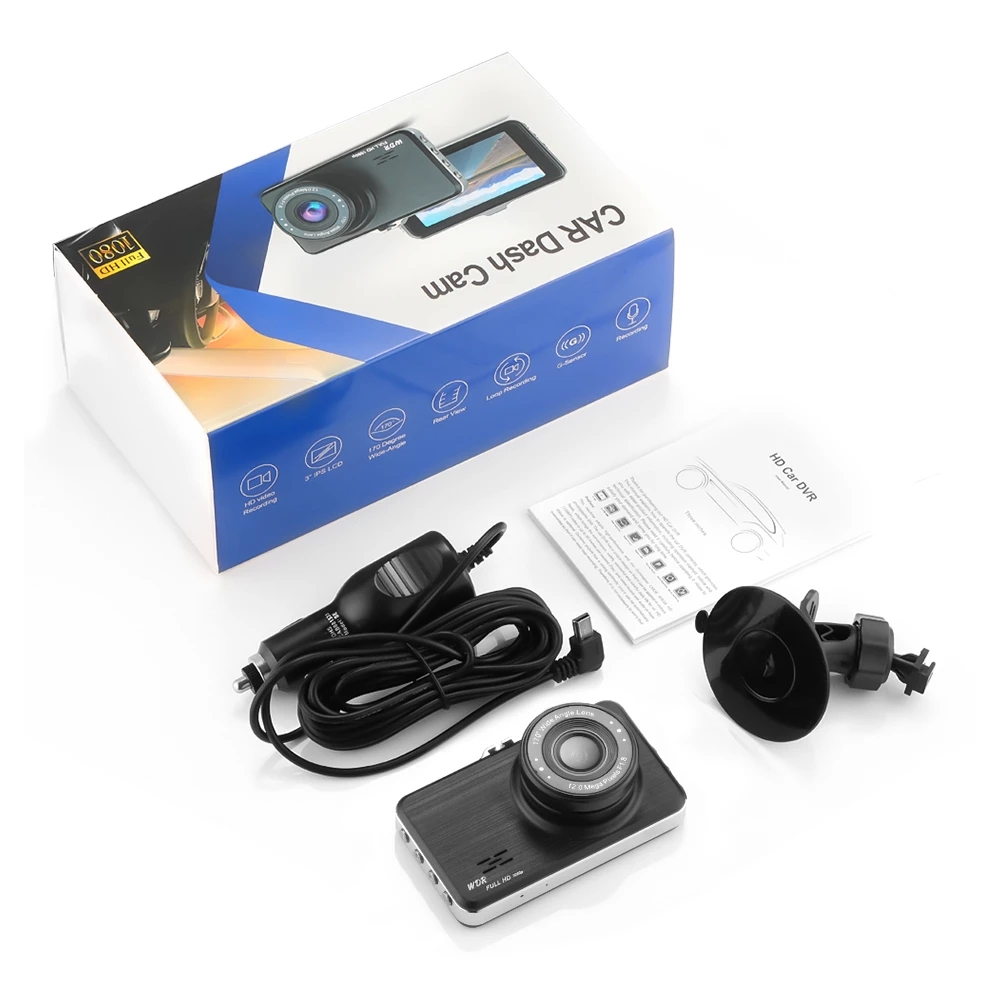 Dashcam fhd 1296p araba dvr 3 inç arka görünüm döngü kaydı g-sensör çift lens otomatik kamera kayıt makinesi kamera video kaydedici