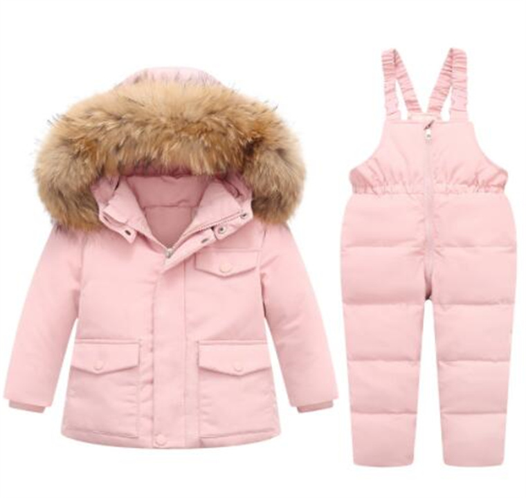 Çocuk Giyim Setleri Erkek Kız Bebek Gerçek Kürk Kapşonlu Parka Tulum Kış Ceket Aşağı Sıcak Çocuklar Ceket Çocuk Snowsuit Kar Bebek Yürümeye Başlayan Giysiler