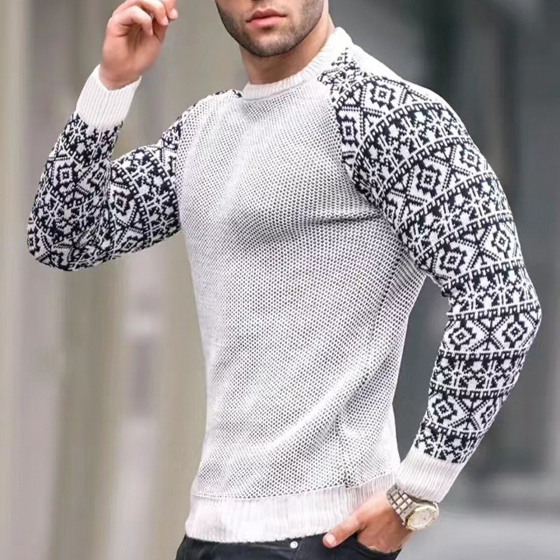 Men's Sweaters Vintage Pattern Patchwork Long Sleeve Sweater Men Autumn Fashion Crew Neck Knitted Tops Pullover Mens Casual Slim Knit 220930