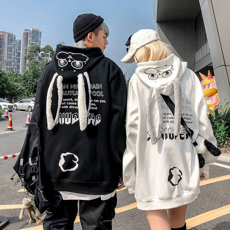 Sweats à capuche pour femmes Sweatshirts Animal Femmes Imprimé Kawaii Lapin Sweat Tops Mignon Lapin Graphique Vêtements D'extérieur Rose Noir Couple E Filles 220930