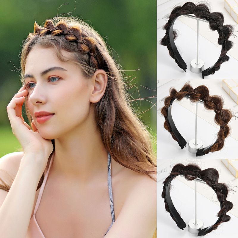 Nytt fläta peruk pannband för kvinnor osynliga naturliga twist hårband justerbara icke-halkdesigner huvudband