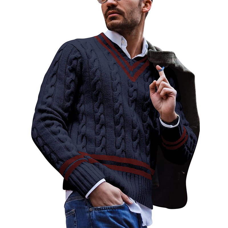 Suéteres para hombres Otoño Europa América Ropa con cuello en V Cálido Jerseys casuales para hombres Moda Suéter de punto Hombre Streetwear 220930