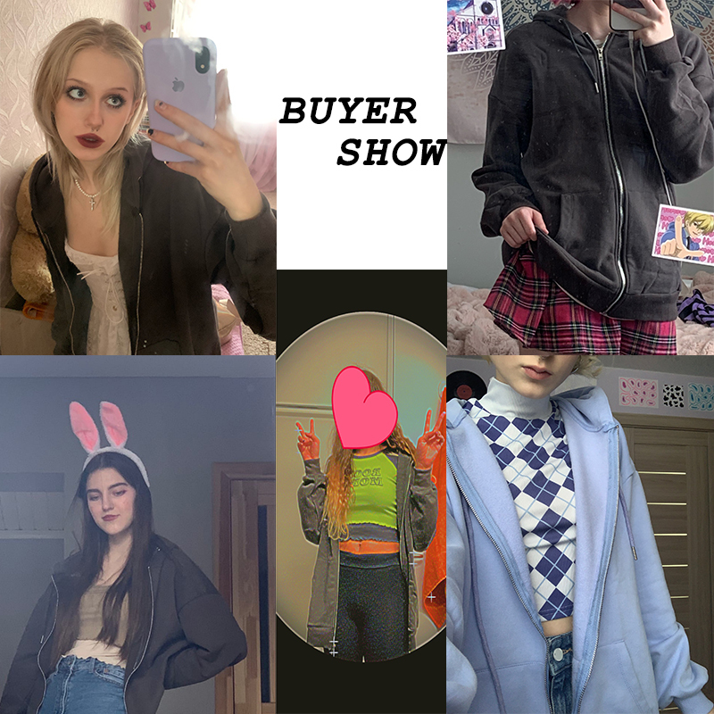 Bluzy bluzy bluzy damskie odważne odcień indie 90S STREETWEAR Fashion Kobiety Grunge Unicolor Long Rleeve Pockets Zapip Y2K Hoody Owewear 220930