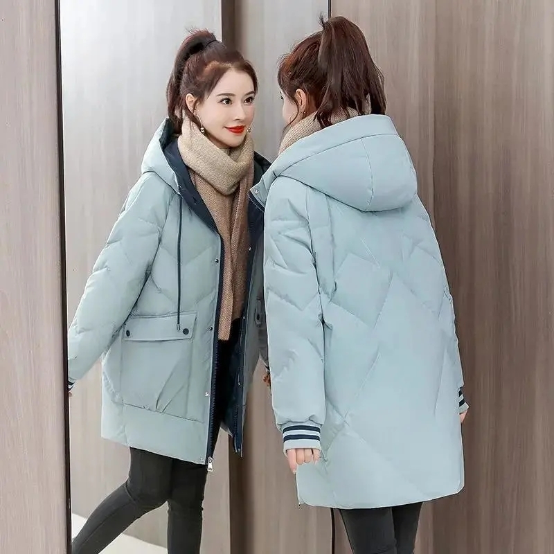 Piumino da uomo Parka Giacca da donna Parka invernale Vestiti di cotone Piumino da donna di media lunghezza Coreano Allentato Caldo Spessa Donna Parka con cappuccio 220930