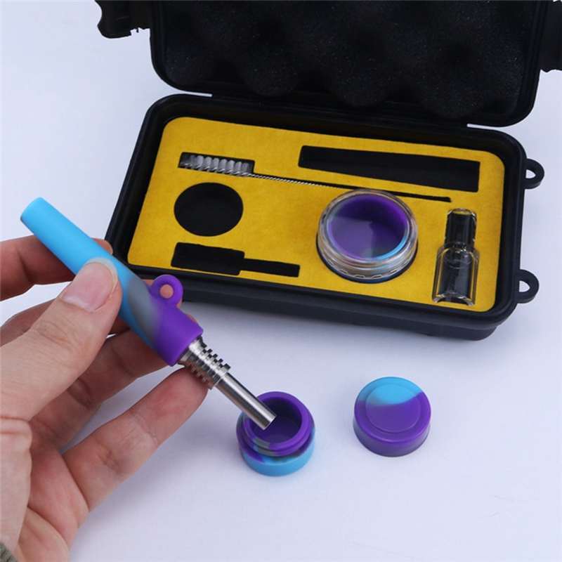 DHL Free Mini Silicone Nector Collectors Hookah Kit 10mm Joint Oil Dab Rigs Smoking Pipe Small NC Kits With Titanium Nail Dab Brush Glass Bowl Box