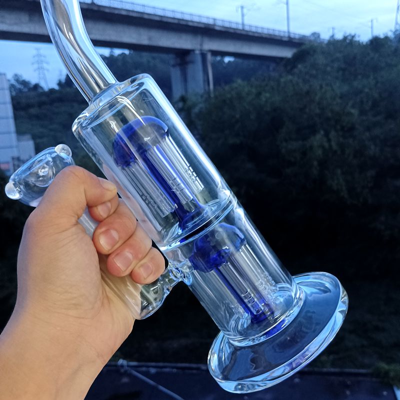 12 inch Blue Glass Water Bong Hookahs Oil Dab Rigs with Tree Arm Perc Recycler Pipes