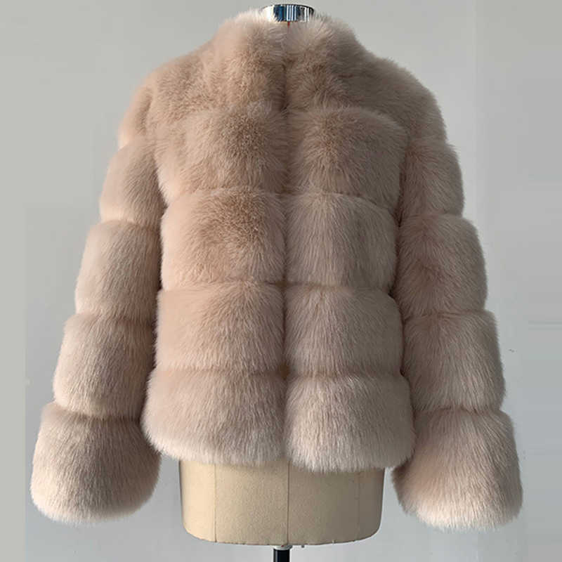 Faux Pelz HJQJLJLS 2021 Winter Dicke Warme Mantel Frauen Luxus Fuzzy Weibliche Stehkragen Gefälschte Jacke Schwarz Oberbekleidung Y2209