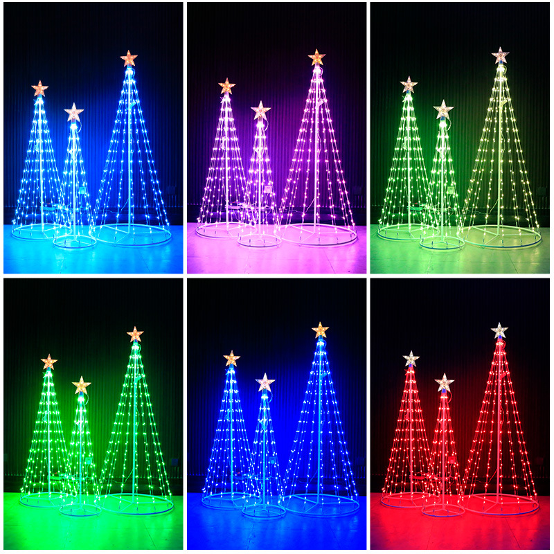 풀 컬러 LED 문자열 원격 앱 컨트롤 1.2m/1.5m/1.8m LED 크리스마스 라이트 트리 창조적 인 새해 장식
