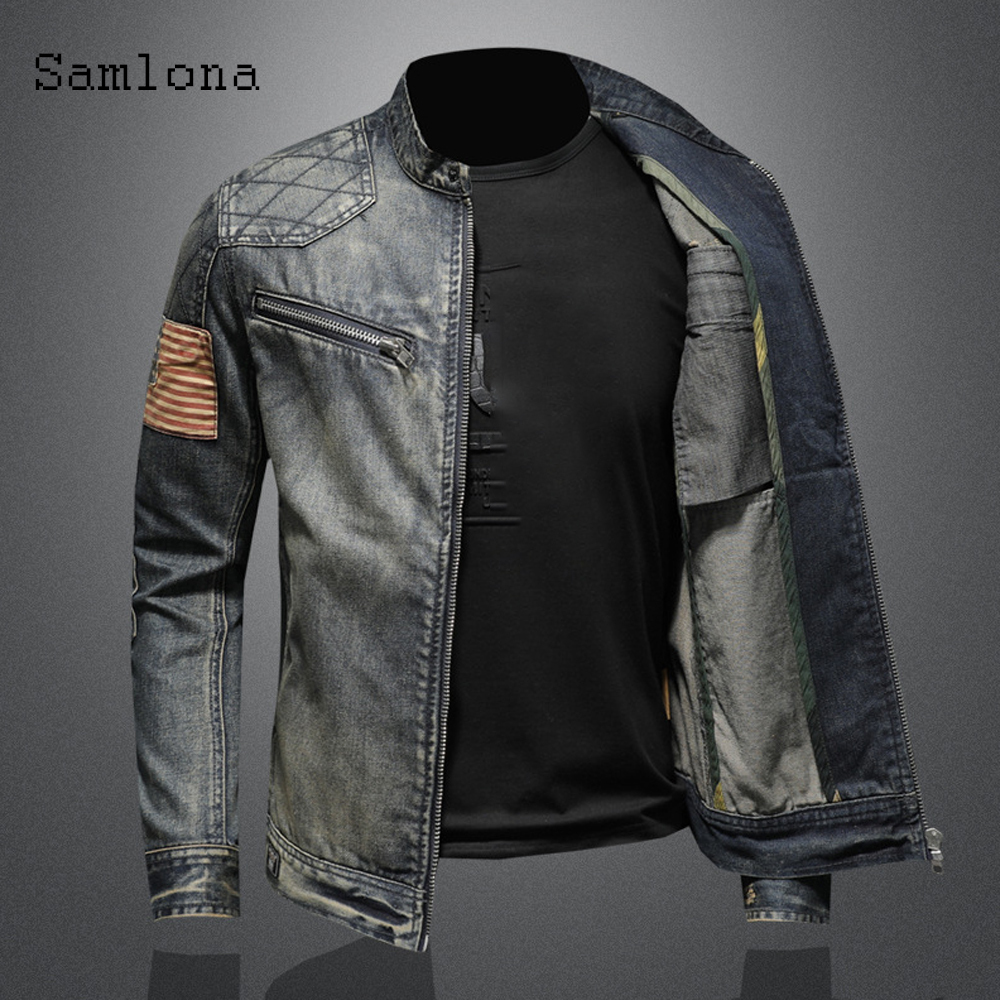 Mens Ceketler Bahar Sonbahar Erkekler Denim Moda İnce Uygun Motocycle Jean Ceket Patchwork Çok Fermuar Seksi Giyim 220930