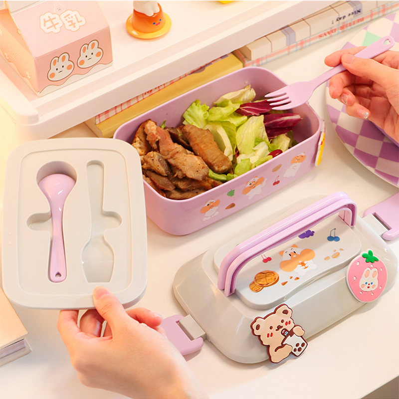 Bento Boxes Kawaii Almuerzo portátil para niñas Escuela Niños Plástico Picnic Microondas Comida con compartimentos Contenedores de almacenamiento 220930