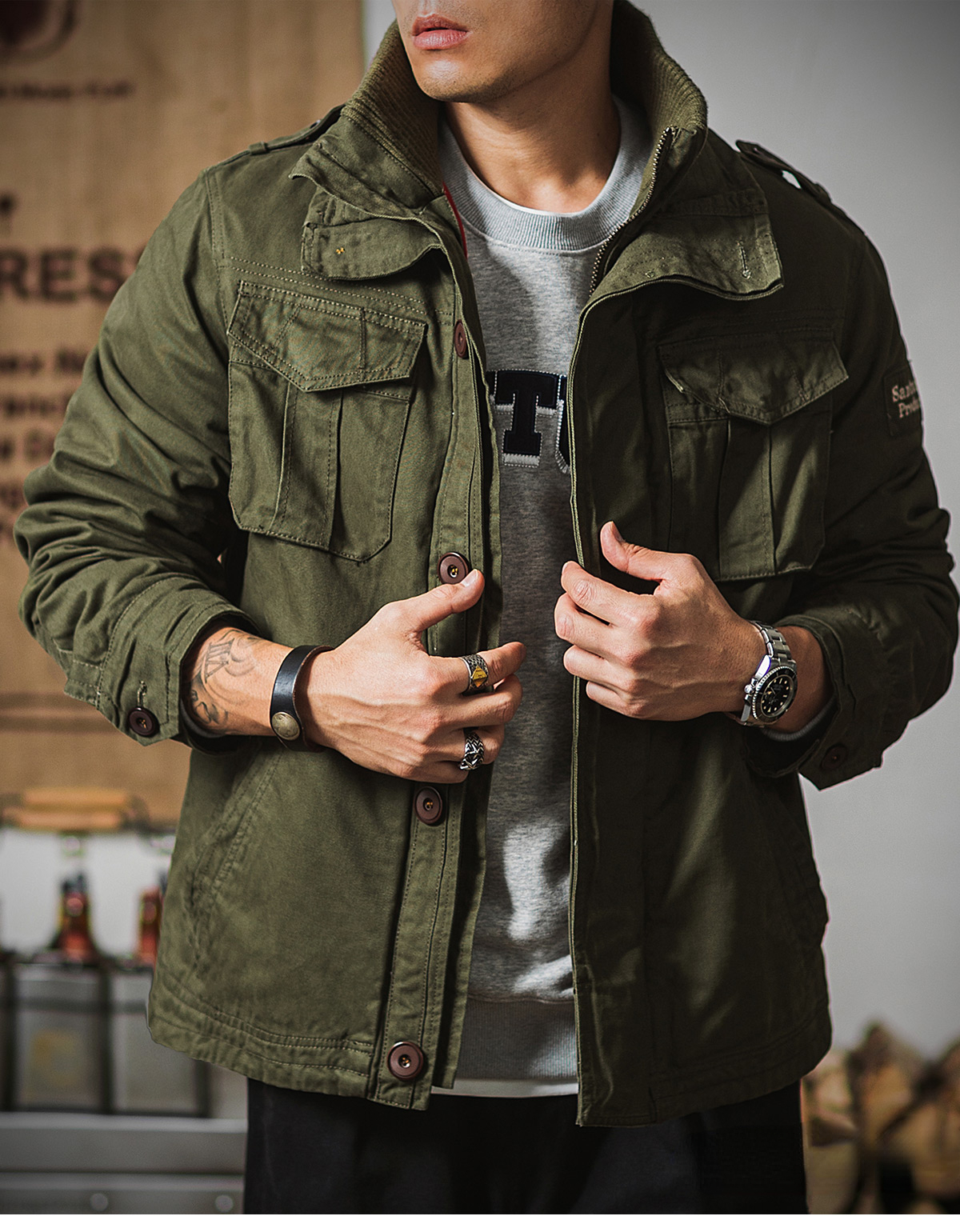 Mens Jackets M65 Jacket Loose Armbands Double Collar Military Tactical Style Classic Male Outfits 220930