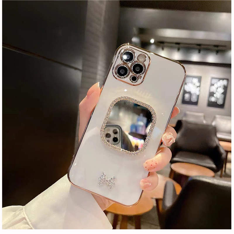 Plating Mirror Phone Case Bow Designers for iPhone 14 Pro Max Luxury Soft Silicone Shell iPhone 14 13 12 Mini 11 8 7 XR XS 충격 카메라 렌즈 보호 커버