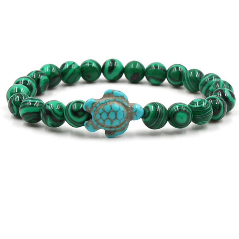 Bracciale tartaruga con perline di malachite e occhio di tigre in pietra naturale da 8 mm gioielli da donna e uomo