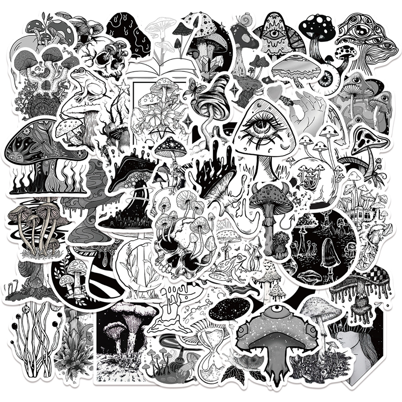 Black and White Gothic Mushroom Stickers for Skateboard Cool Waterproof Decal