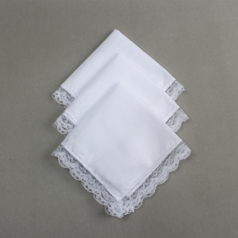 25 см белый кружево тонкий платок 100% хлопковое полотенце Женщина свадебная вечеринка украшение ткани салфетки Diy Plain Blank Handkefief DH976