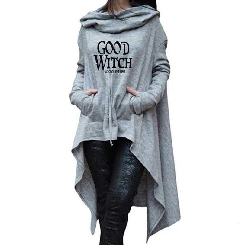 Kvinnors hoodies tröjor långa klänning hoodies för kvinnor halloween bra häxa bokstäver tryck kappa punk hoodies kvinna kawaii tröja femmes toppar kläder t220929