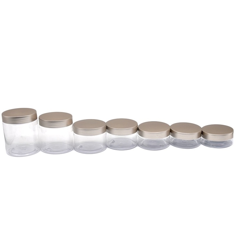 Clear PET Skincare Cream Empty Bottle Cosmetic Packaging Pot Plastic Gold Silver Rose Gold Screw Lid Dia.68mm Refillable Jar 50ml 80ml 100ml 120ml 150ml 200ml 250ml