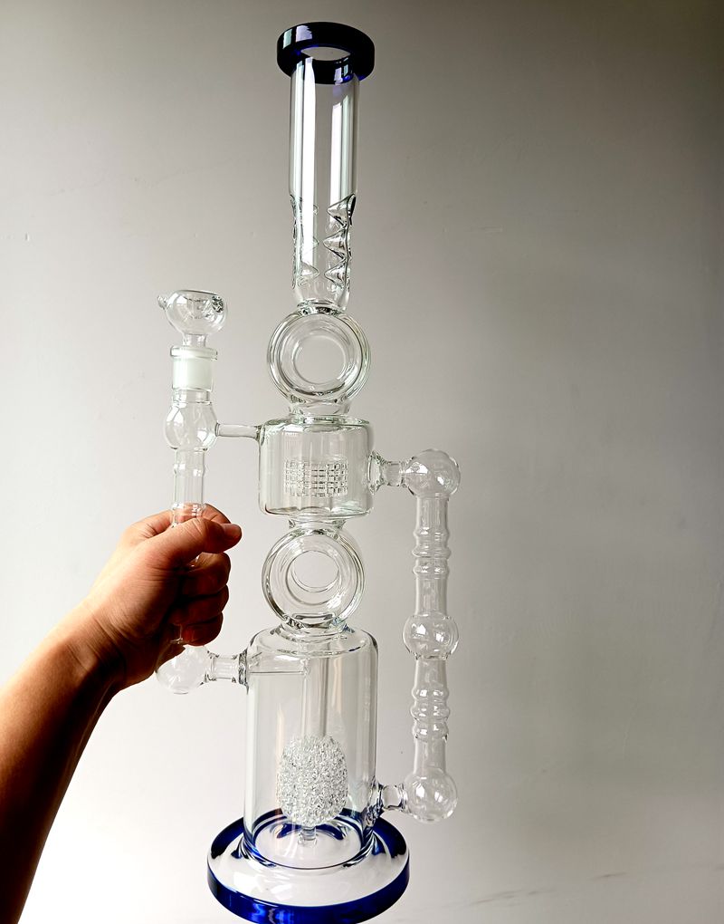 18 inch Blue Glass Water Bong Hookahs with Tire Perc Huge Oil Dab Rigs Heady Smoking Pipes9751696