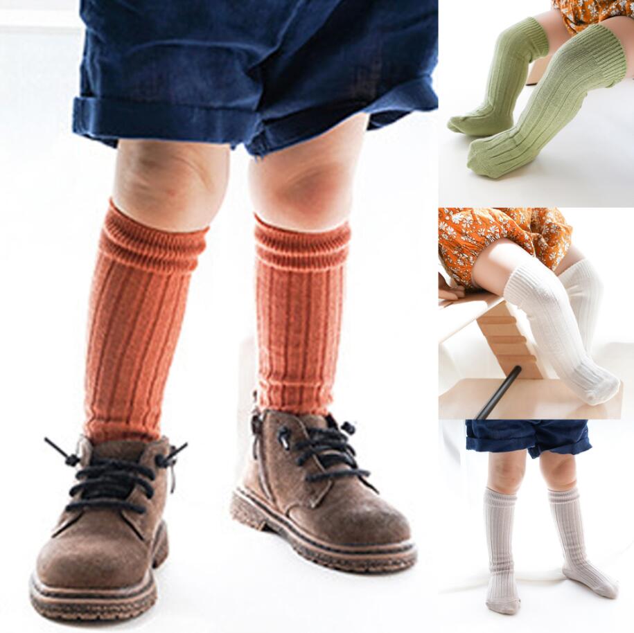 Baumwollsocken für Jungen und Mädchen, lässig, gerippt, kniehoch, lange Röhrensocken, Stiefelsocken, Kinder-Beinwärmer-Socken