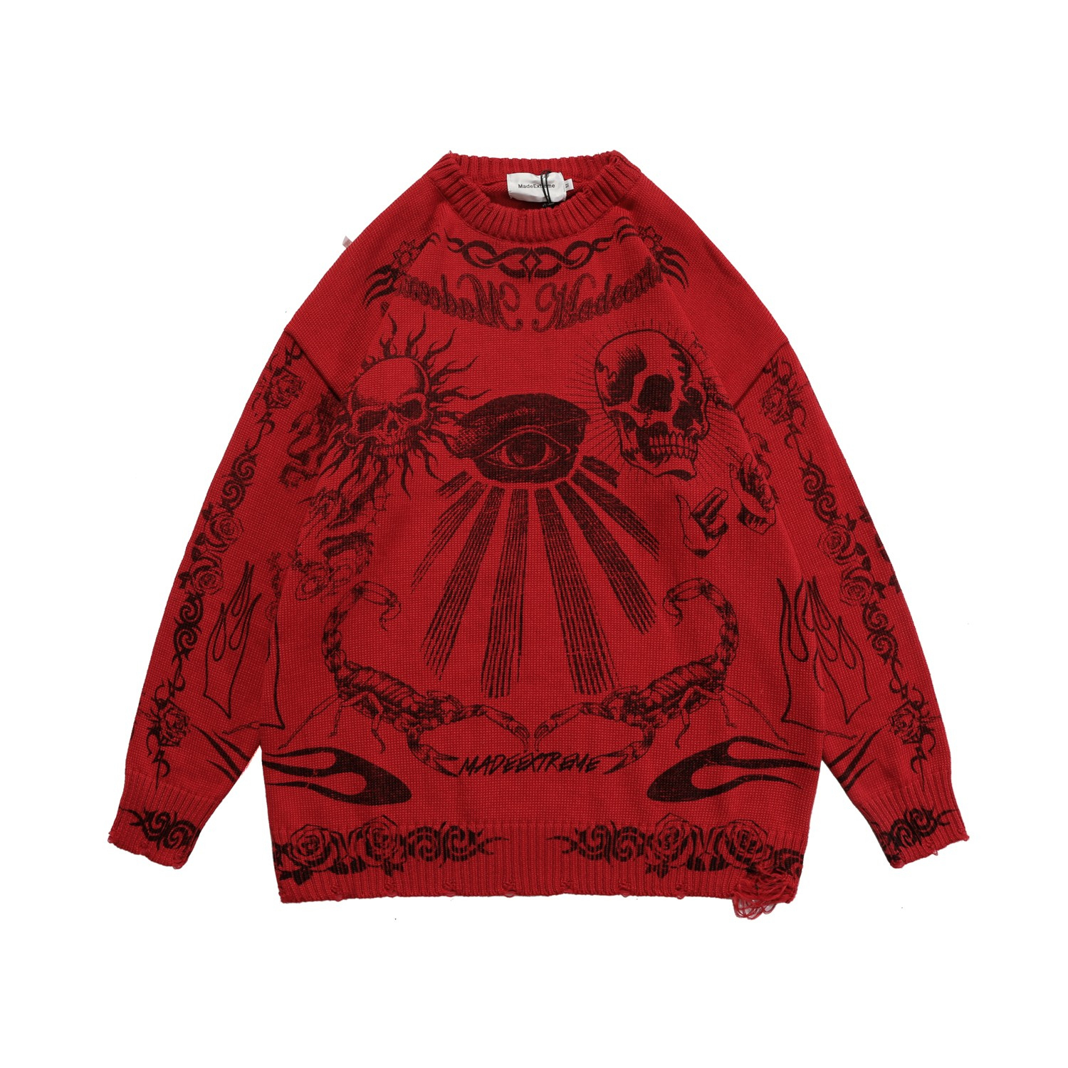 Men's Sweaters Men High Street Sweater Vintage Distressed Skull Graffiti Knitted Pullovers Women Cotton Harajuku Causal Loose Autumn 220930